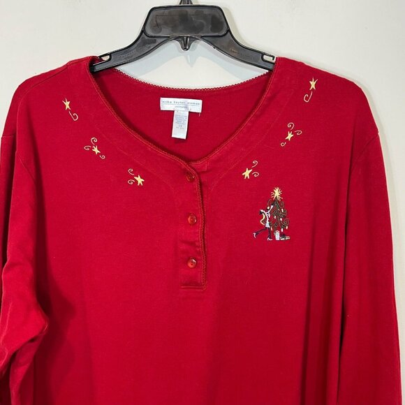 Erika Taylor Woman Intimates Top 2X Holiday Print Sleepwear Long Sleeve Popover - Picture 4 of 9